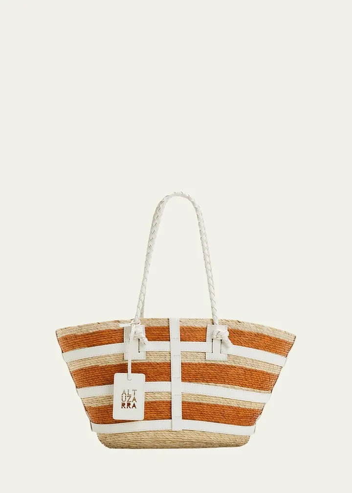 Watermill Small Straw & Leather Tote Bag