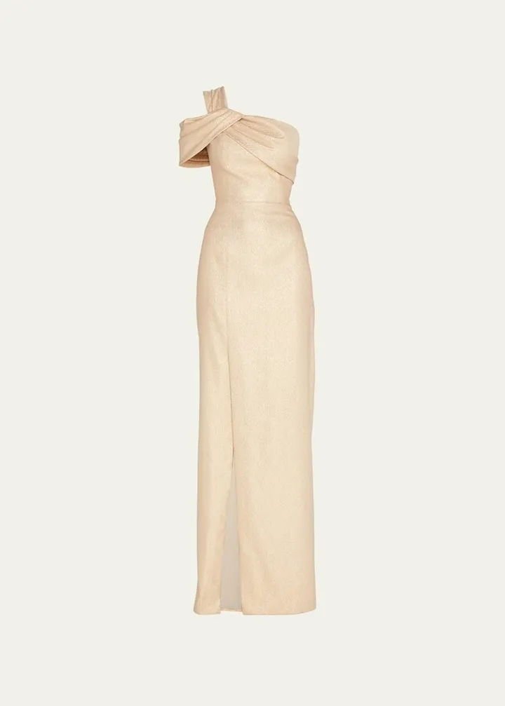 One-Shoulder Metallic Jacquard Gown