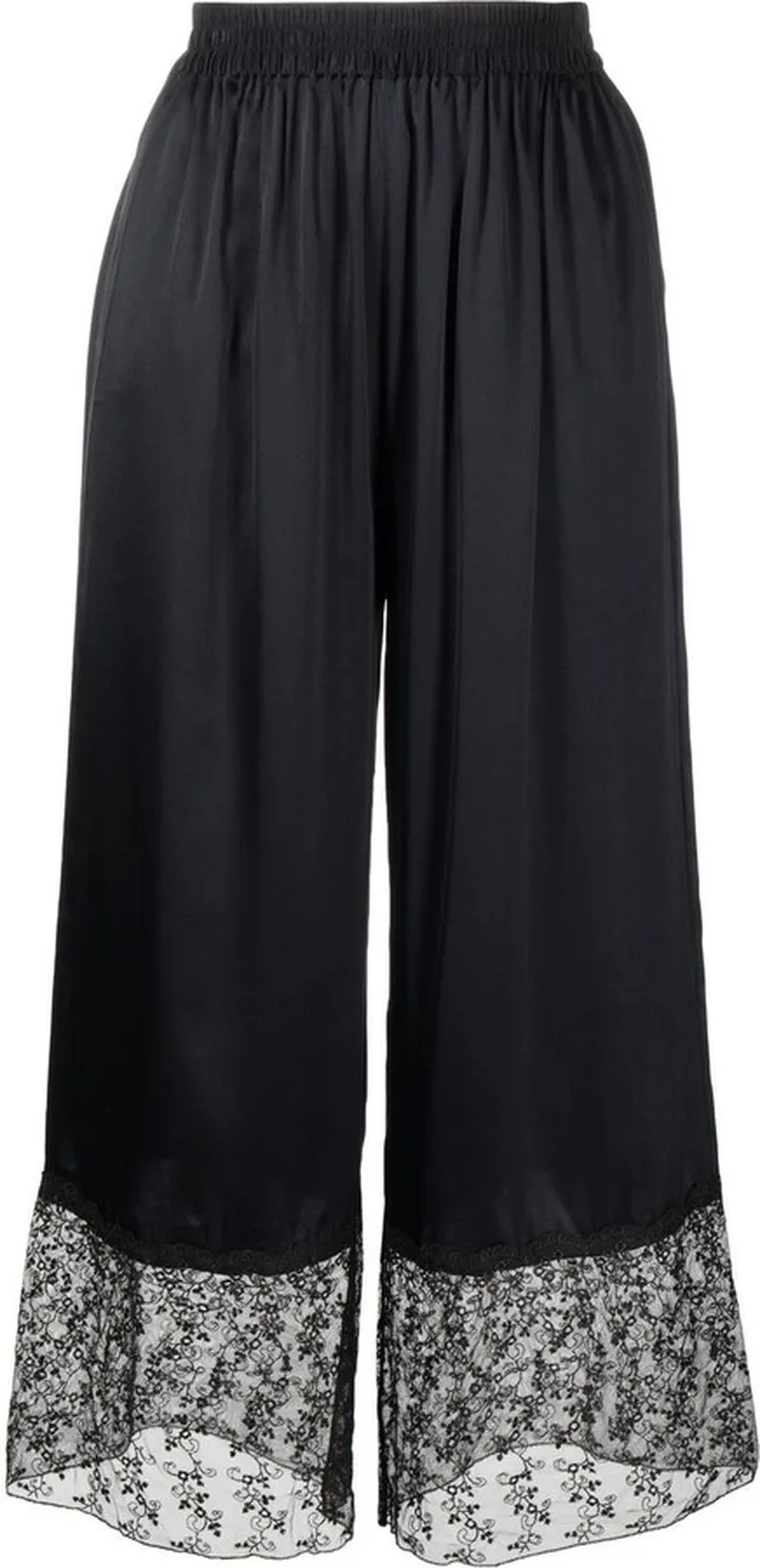 Lace-Trim Cropped Culotte Trousers