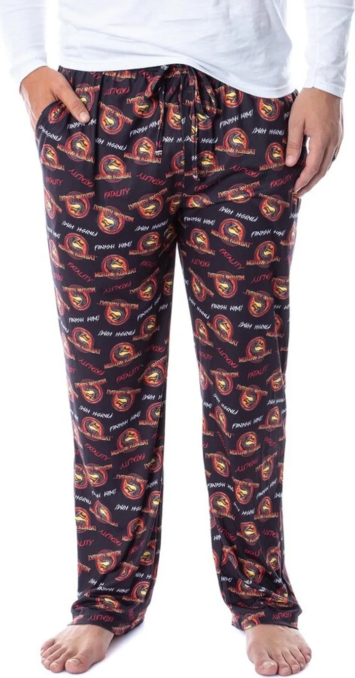 Mortal Kombat Mens' Dragon Finish Him Fatality Sleep Pajama Pants (Small) Black
