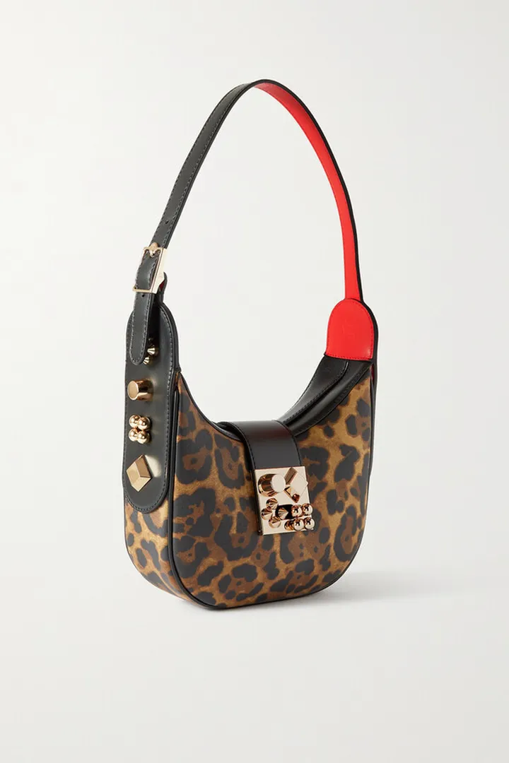 Christian Louboutin - Carasky Small Embellished Leopard-print Leather Shoulder Bag - Black