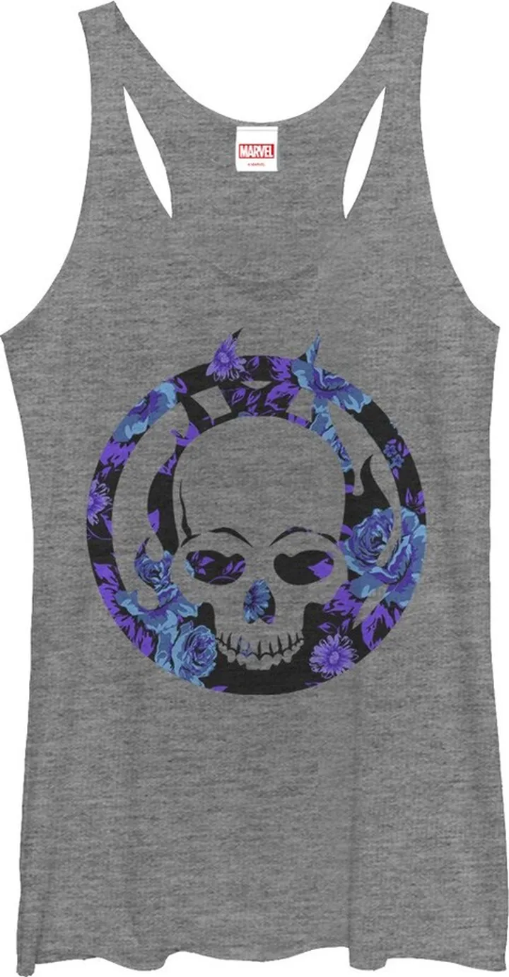 Women's Marvel Ghost Rider Floral Print Racerback Tank Top - Gray Heather - Large