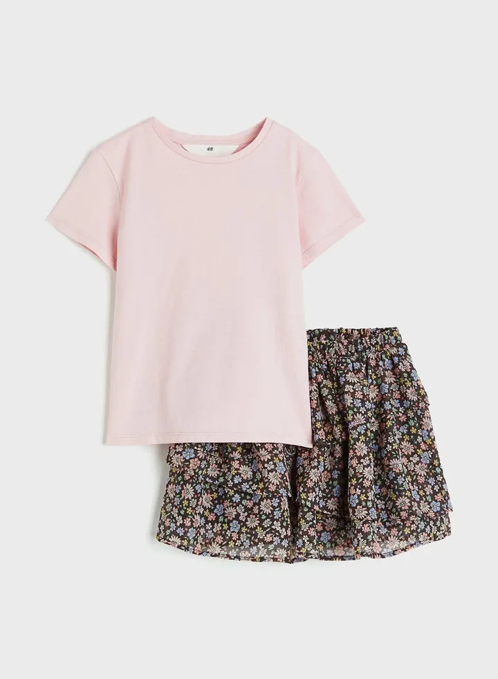 Kids 2 Piece Essential Top & Floral Midi Skirt