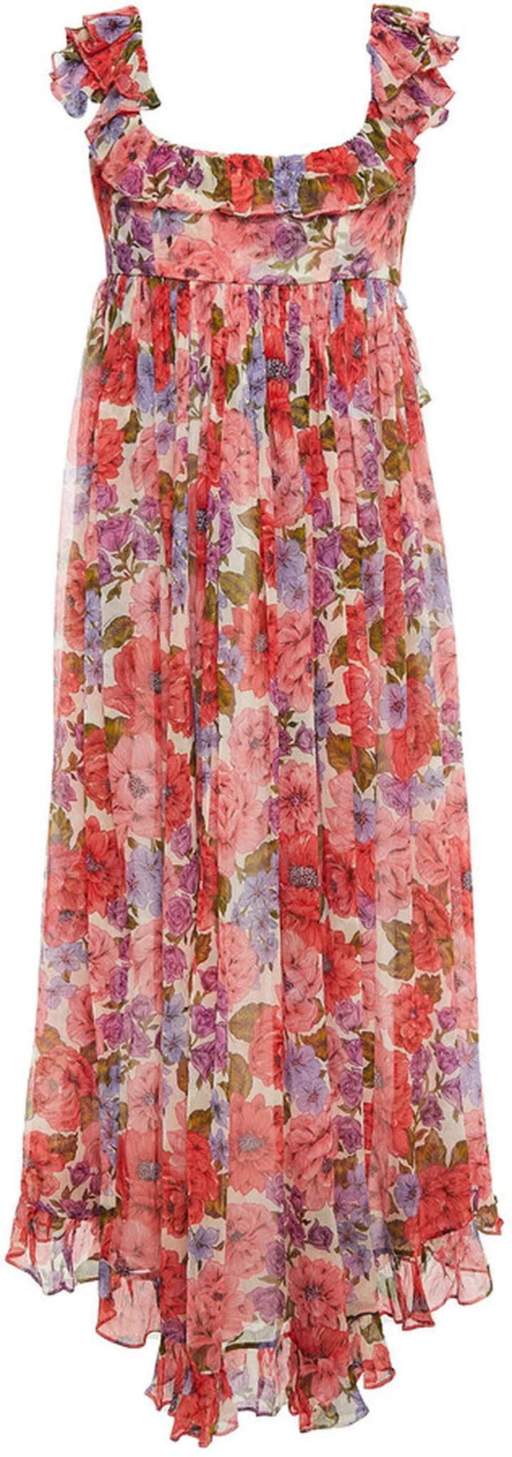 Ruffled floral-print silk-crepon maxi dress