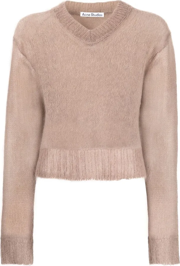 Taupe V-Neck Cropped Sweater