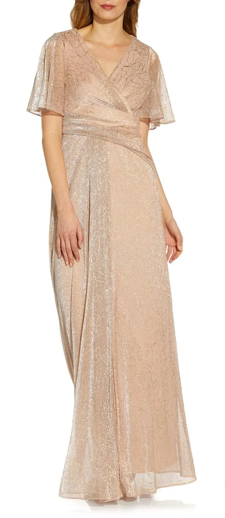 Metallic Mesh Drape A-Line Gown