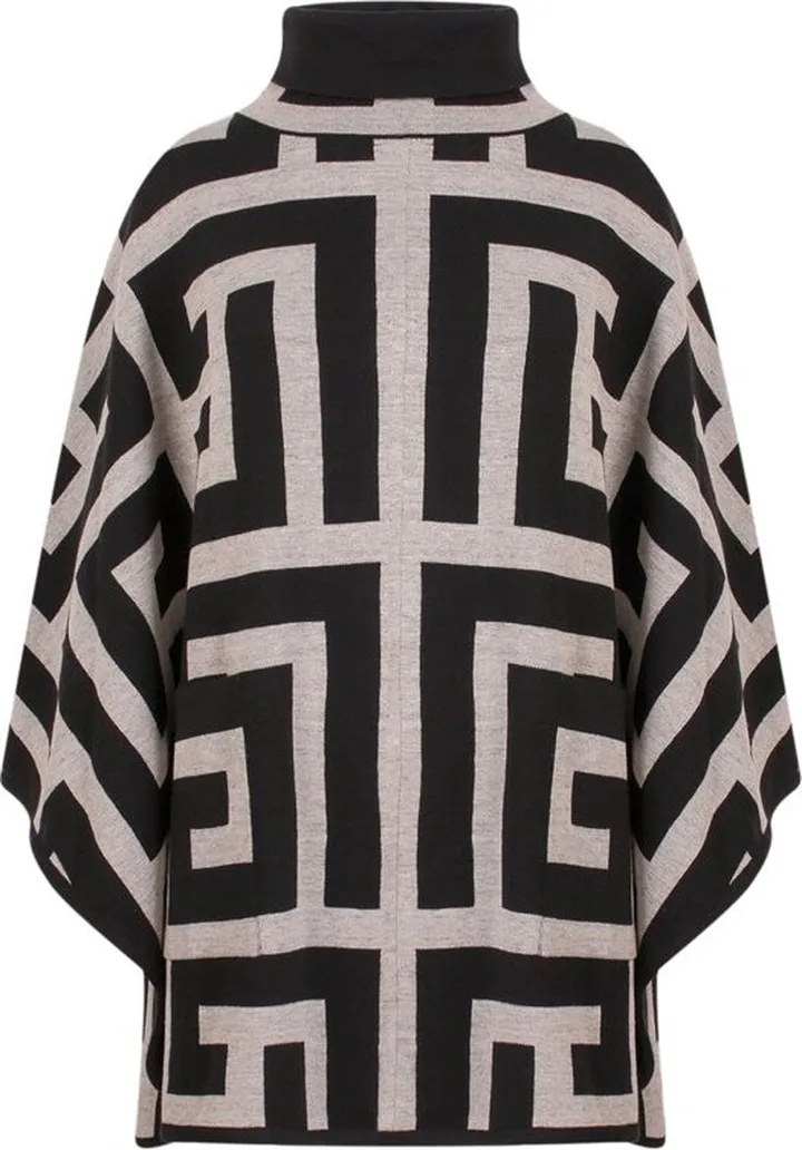 Balmain High Neck Geometric Motif Knitted Poncho