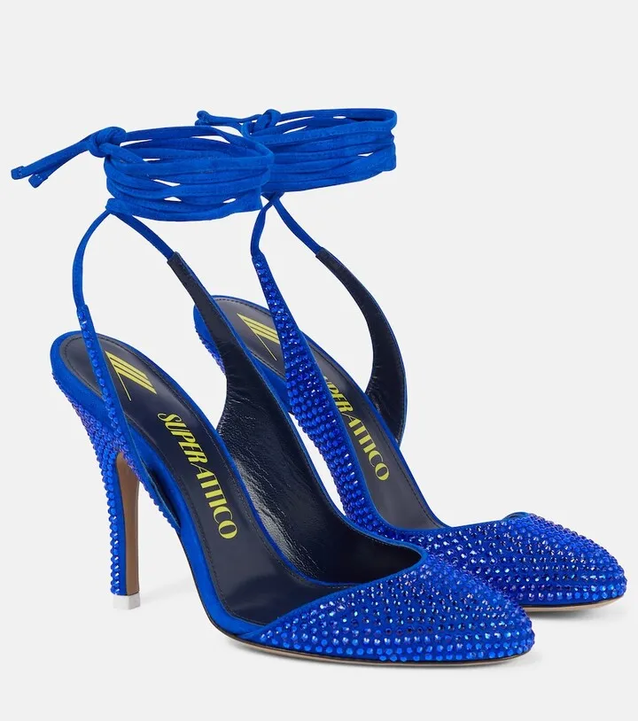 Carrie lace-up embellished suede pumps