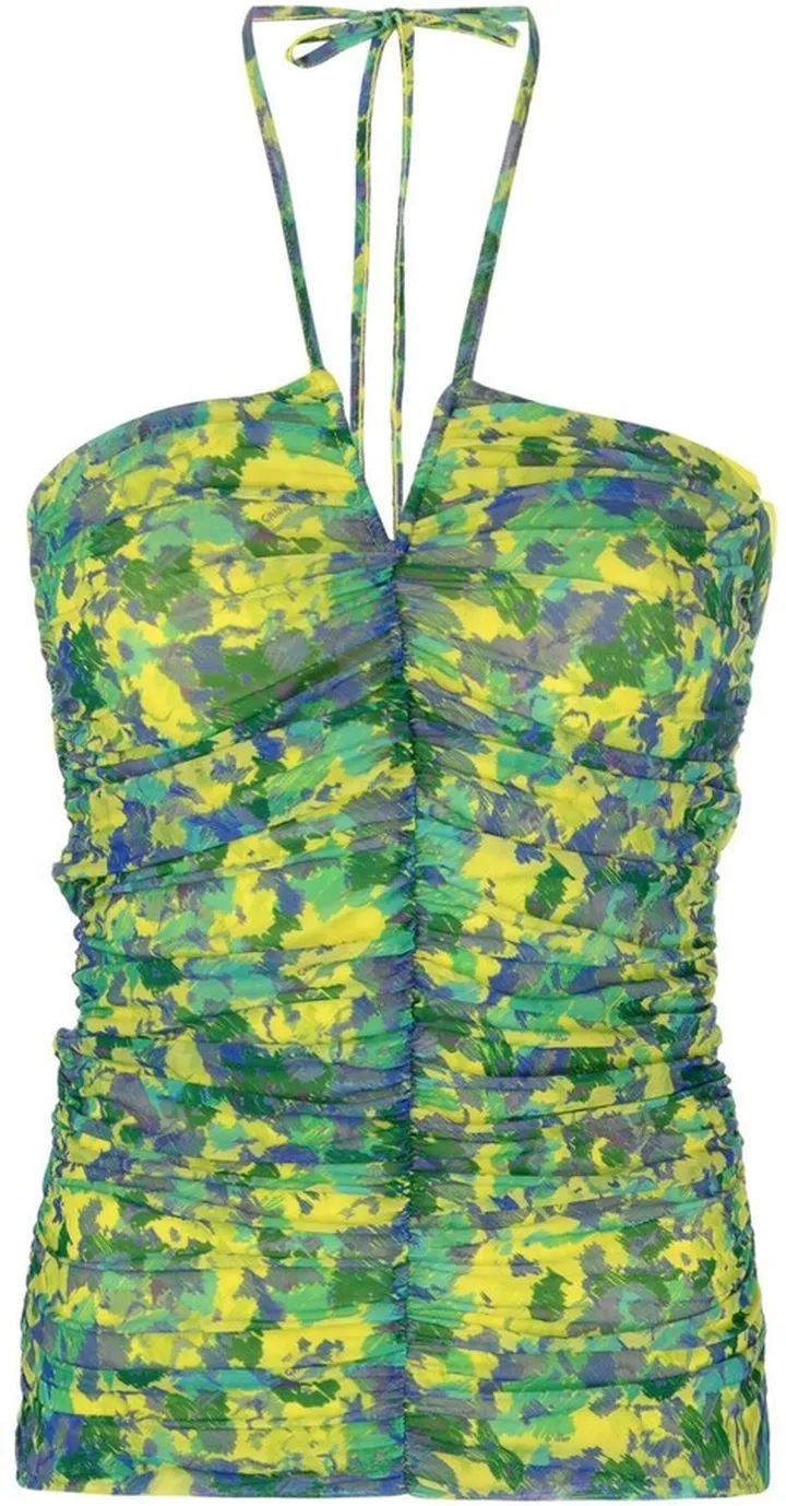 Abstract-Print Mesh Halterneck Top