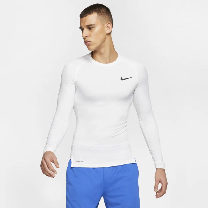 Men's Nike Pro Tight Fit Long-Sleeve Top in White