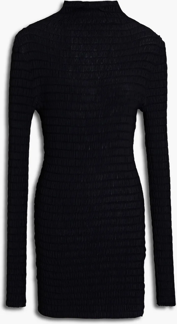 Shirred jersey turtleneck top