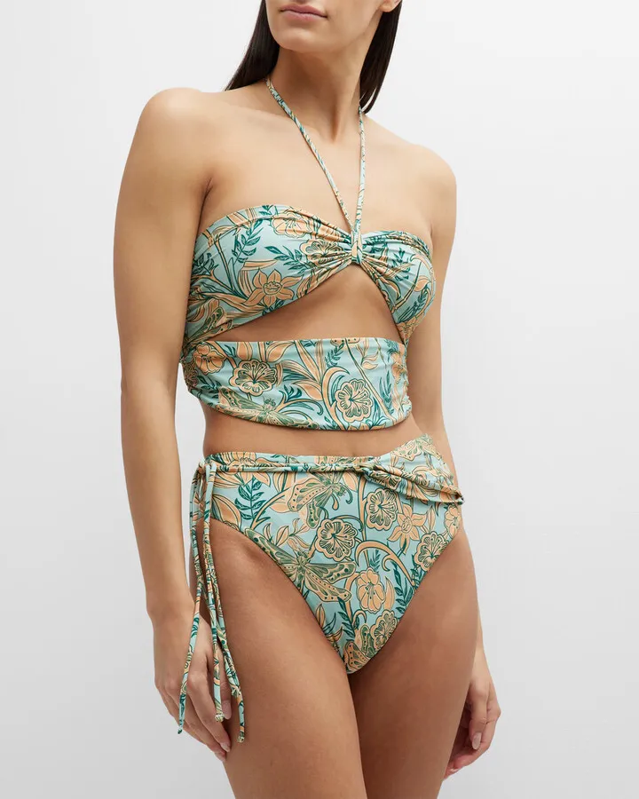 Sepia Tie High-Waist Bikini Bottoms