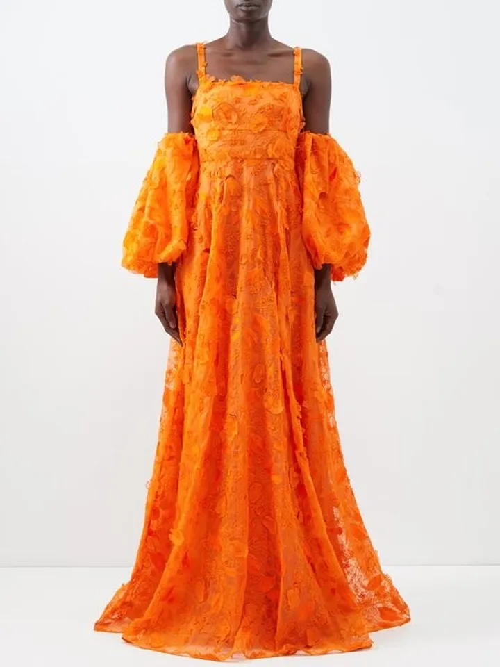 Emanuela Floral-appliqué Silk-organza Gown