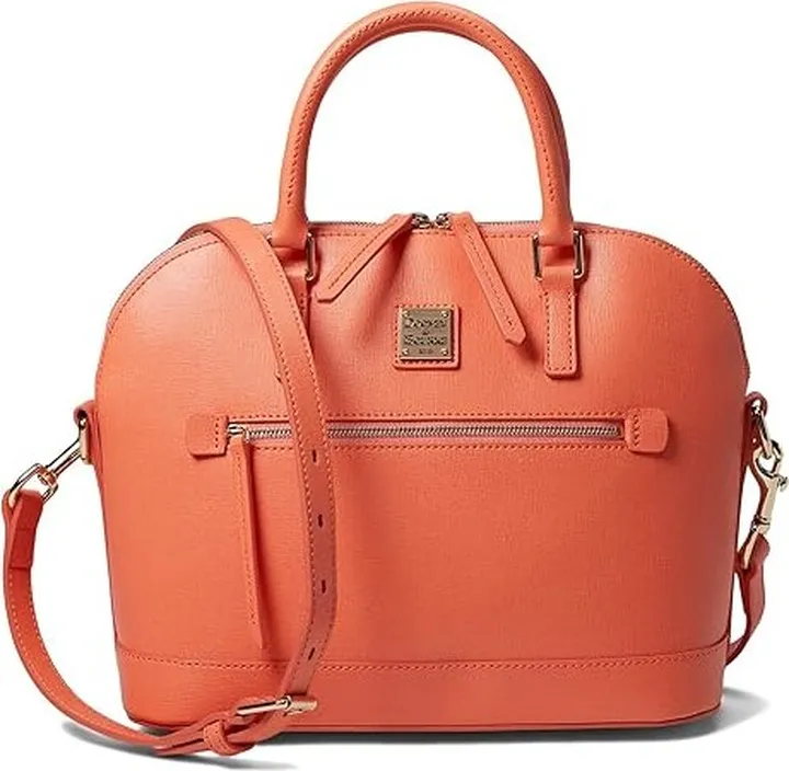 Dooney & Bourke Saffiano Domed Zip Satchel (Coral) Handbags