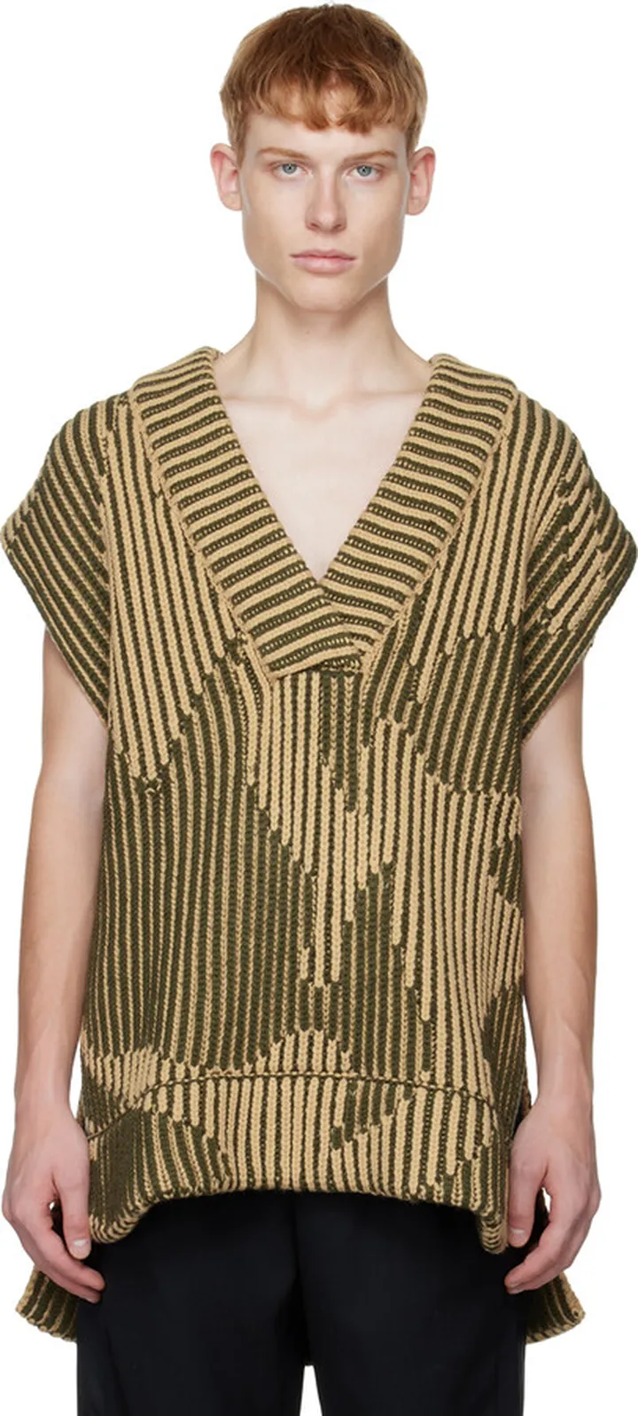 Feng Chen Wang Green Jacquard Oversized V-Neck