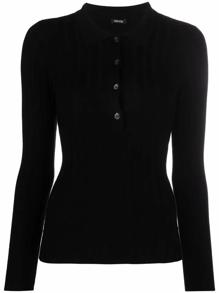 Ribbed Knit Polo Top
