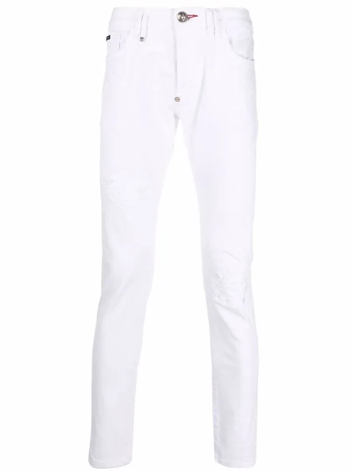 Mid-Rise Logo-Plaque Skinny Jeans