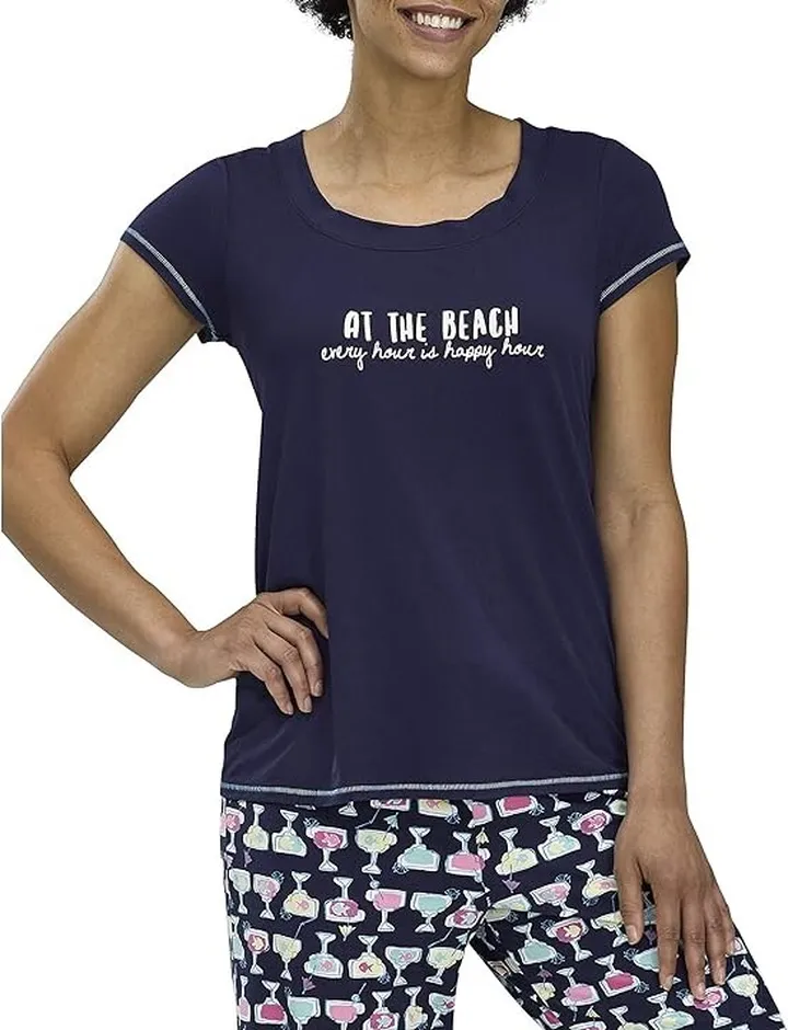 HUE Women's Fashion Sleepwear Pajama Tops (Medieval Blue - at the Beach) Women's Pajama