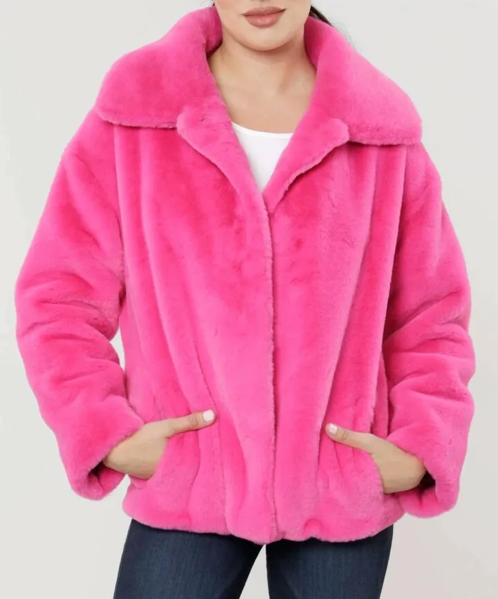 Plush Faux Fur Coat in Hot Pink