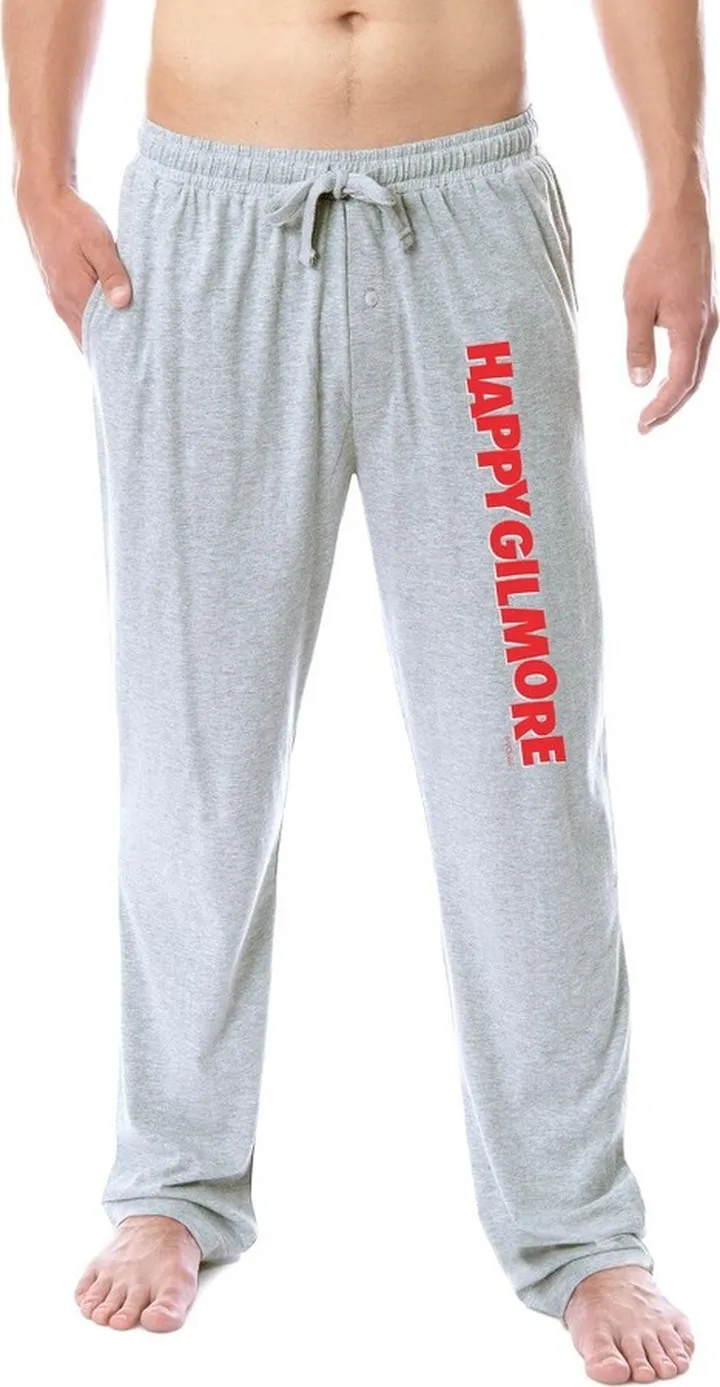 Happy Gilmore Mens' Sports Movie Film Title Logo Sleep Pajama Pants (X-Large) Grey