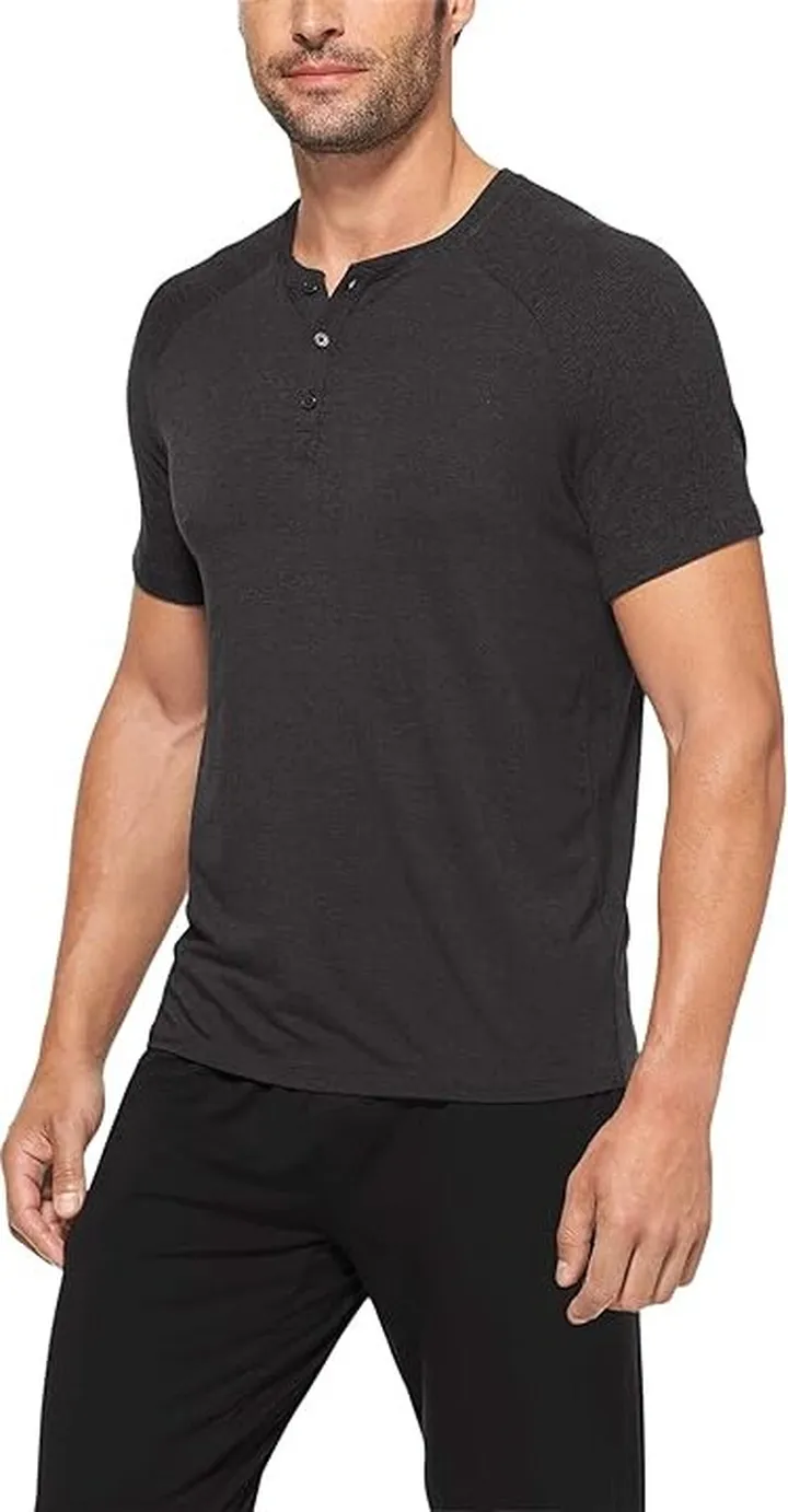 Tommy John Lounge Short Sleeve Henley (Charcoal Heather) Men's Pajama