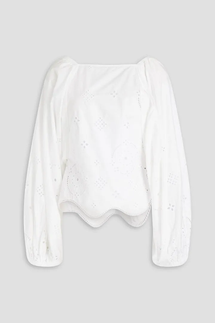 Tie-back broderie anglaise cotton blouse