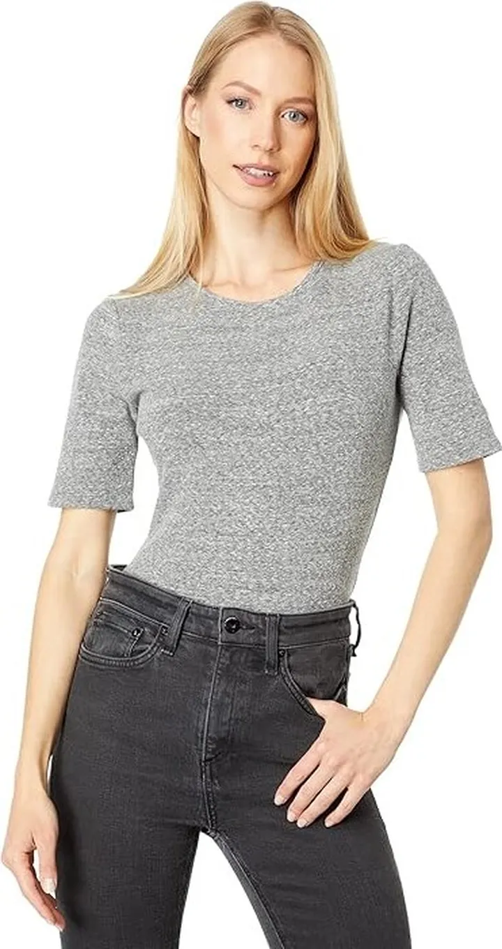 Madewell Crewneck Short-Sleeve Thong Bodysuit (Heather Smoke) Women's Jumpsuit & Rompers One Piece