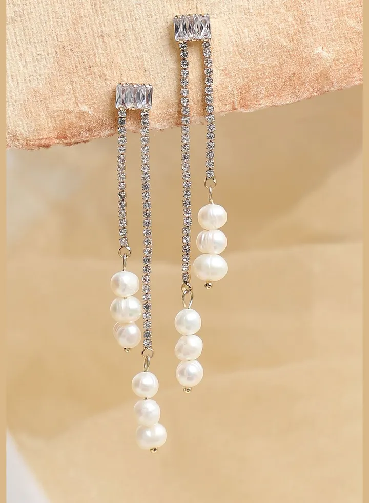 Gold Plated Party Pearls Drop Earring For Women