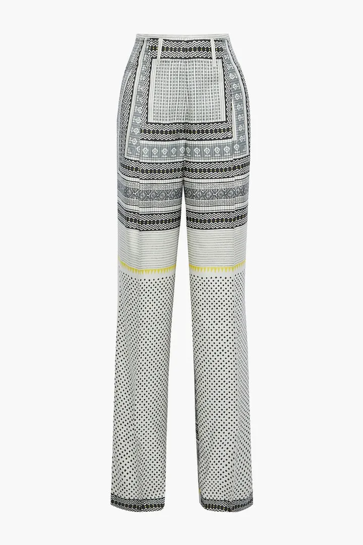 Printed silk-twill wide-leg pants
