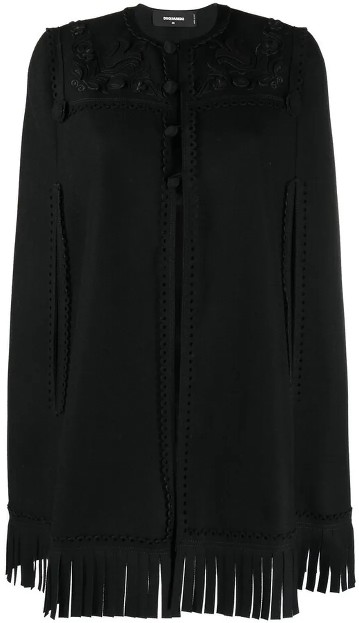 Embroidered Frayed Cape