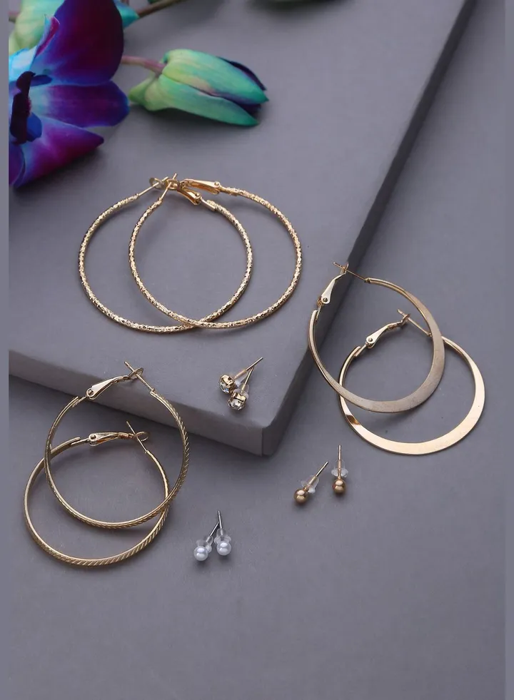 Pack of 6 Gold Plated Trendy Hoop Earrings