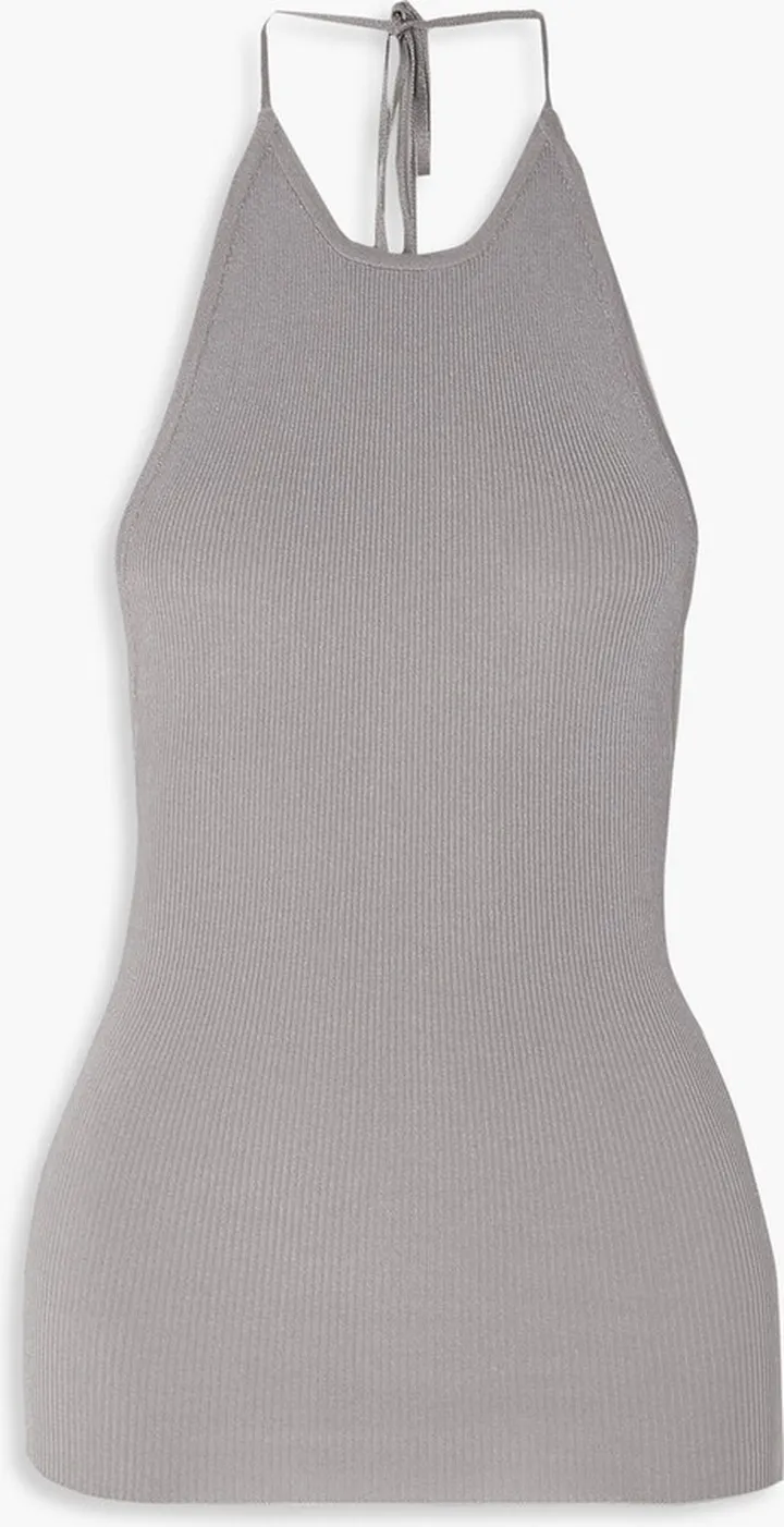 Ribbed-knit halterneck top