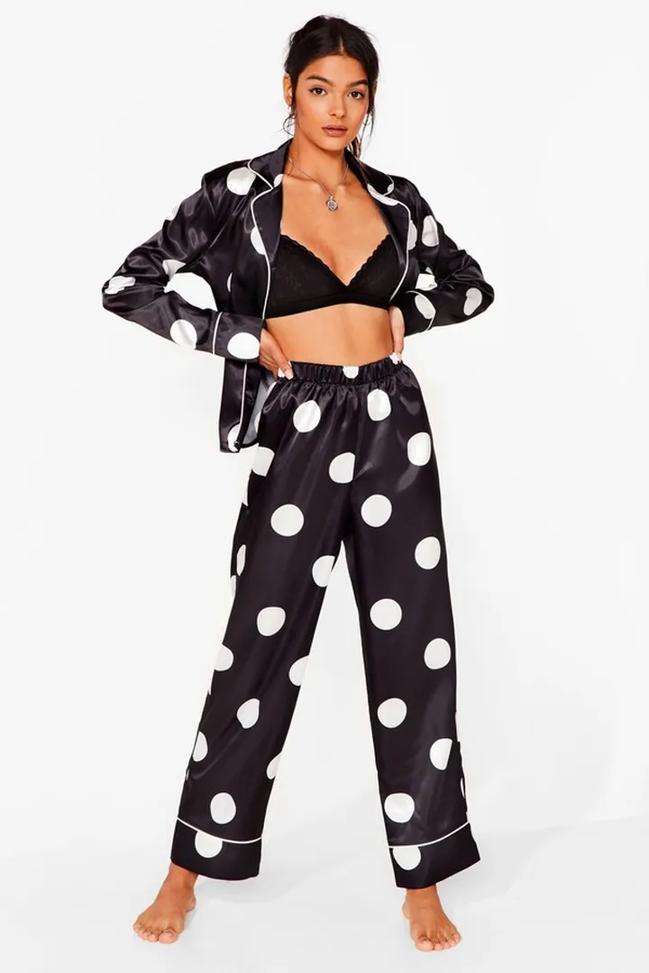 Nasty Gal Womens Polka Dot Satin Pants Pajama Set