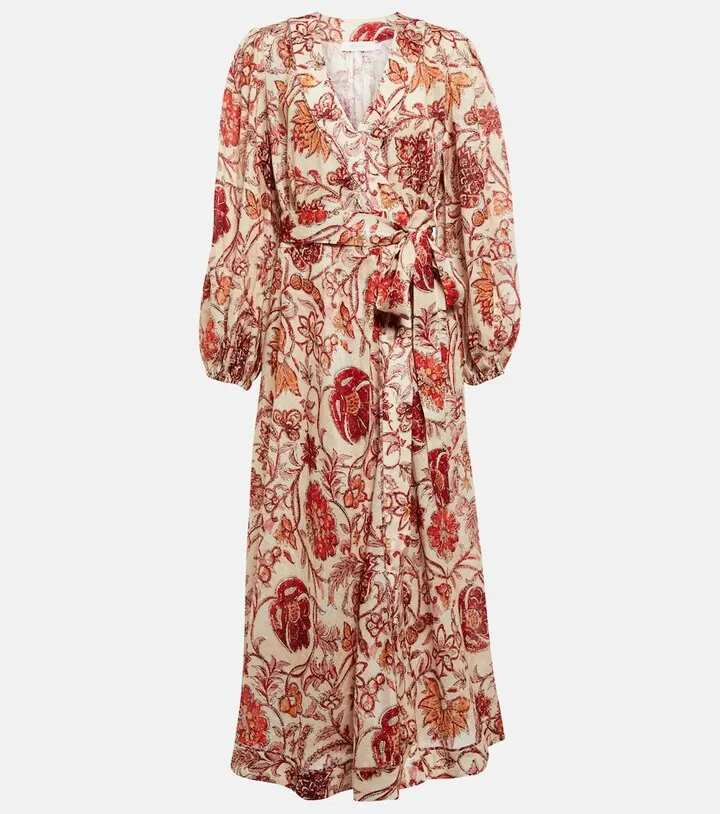 Floral wrap linen midi dress