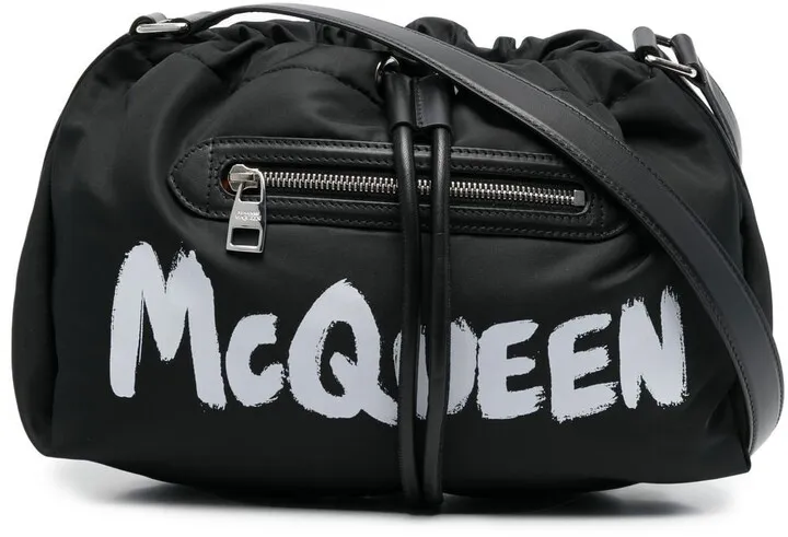 Graffiti logo-print shoulder bag