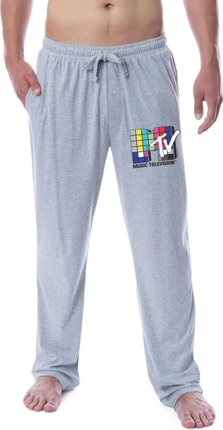 MTV Mens' Music Television Classic Vintage '80s Logo Sleep Pajama Pants (L) Grey