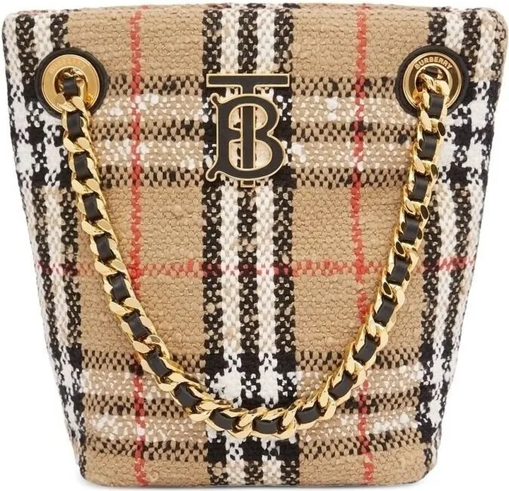 Neutral Vintage Check Bouclé Mini Bucket Bag