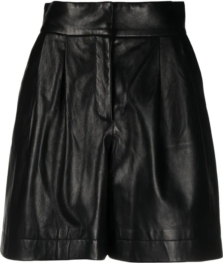 Pleated Leather Shorts