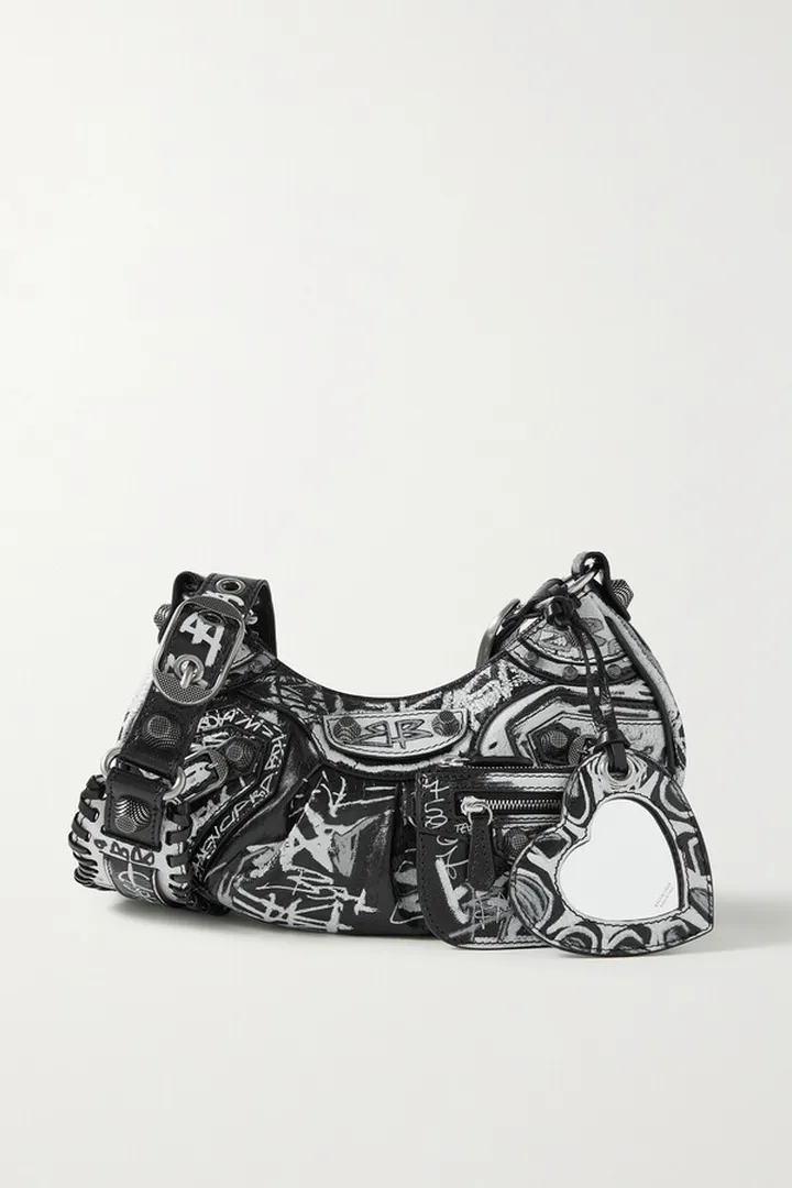 Balenciaga - Le Cagole Xs Studded Printed Leather Shoulder Bag - Black