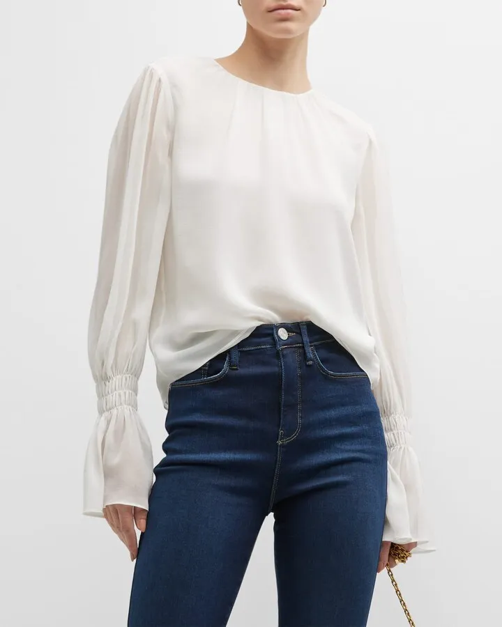 Long Sleeve Shirred Cuff Blouse