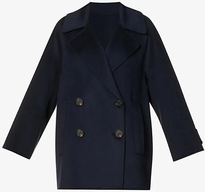 Womens Midnight Blue Capri Single-breasted Wool Coat