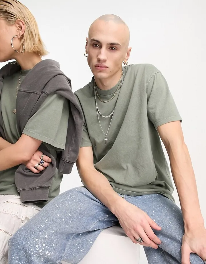 Reclaimed Vintage unisex T-shirt in washed khaki