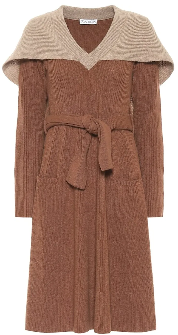 Caped wool midi dress