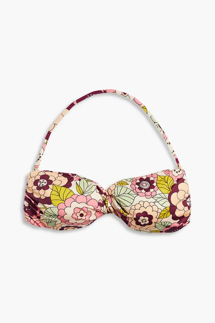 Kayla twist-front floral-print bandeau bikini top