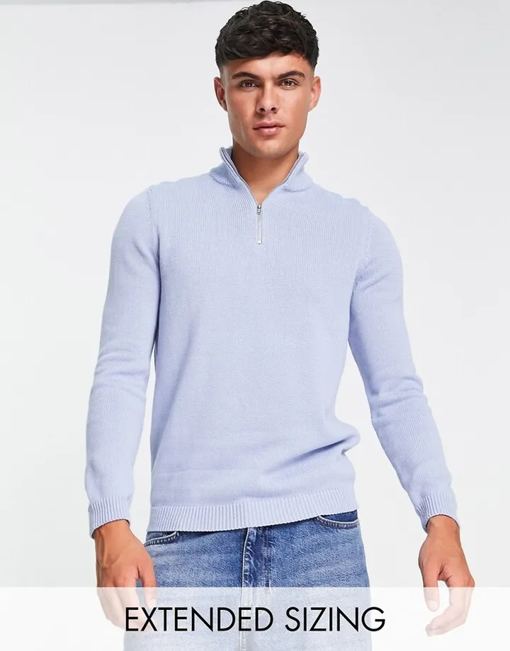 ASOS DESIGN mid weight half zip cotton sweater light blue