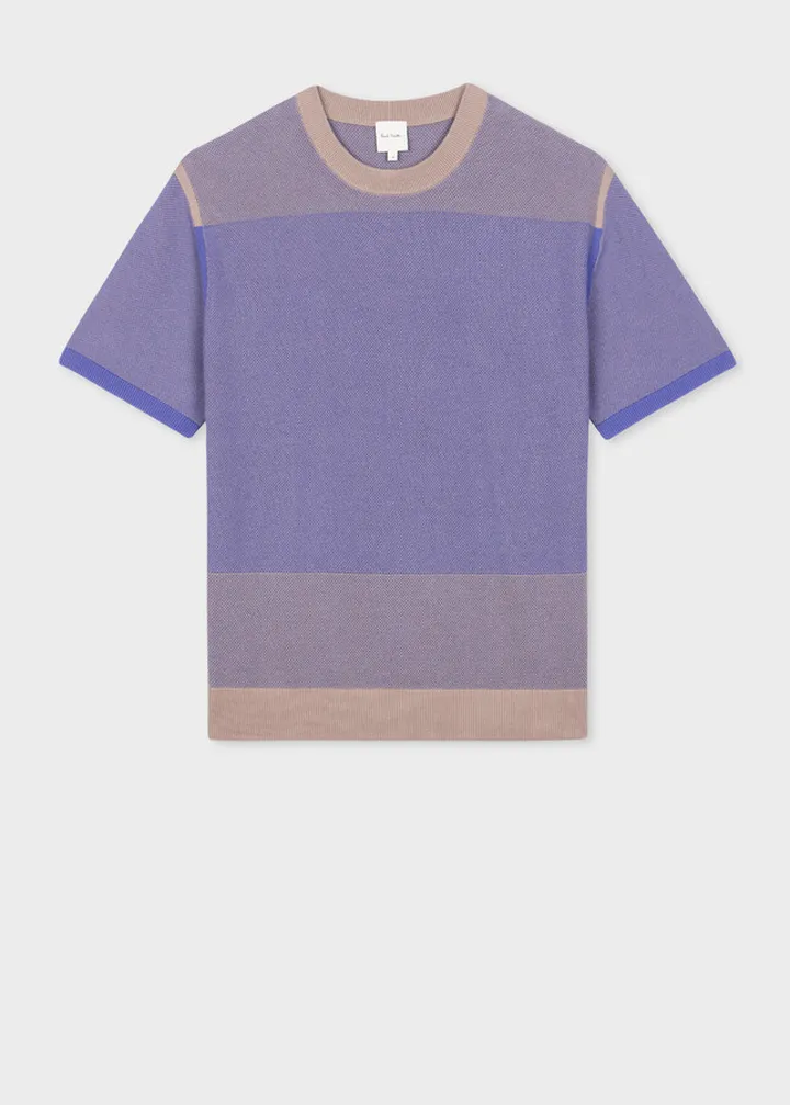 Purple Cotton Knitted Panelled T-Shirt