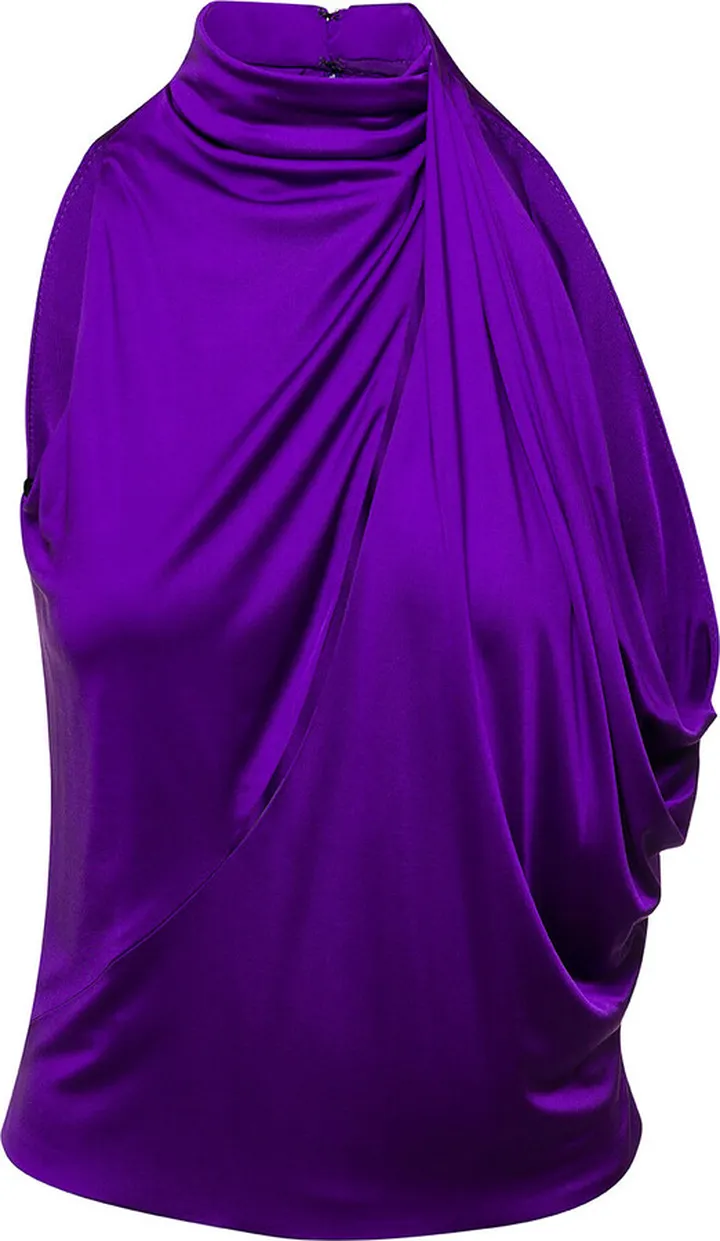 Purple Halterneck Top With Diagonal Cut-out In Viscose Woman