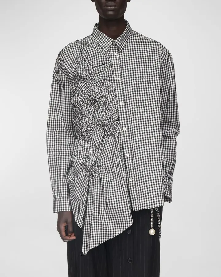 Men's Gingham Asymmetric Ruched Shirt