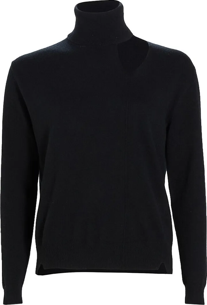 Oyster Cut-Out CashmereTurtleneck