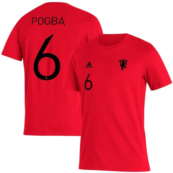 Men's adidas Paul Pogba Red Manchester United Name and Number Amplifier T-shirt